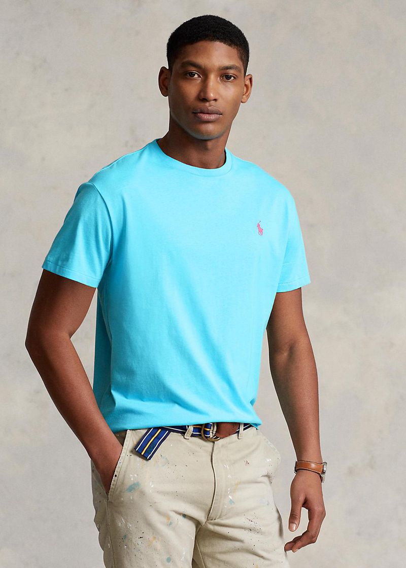 Camiseta Polo Ralph Lauren Hombre Custom Slim Fit Jersey Crewneck Chile Azules ATQVZ-6482